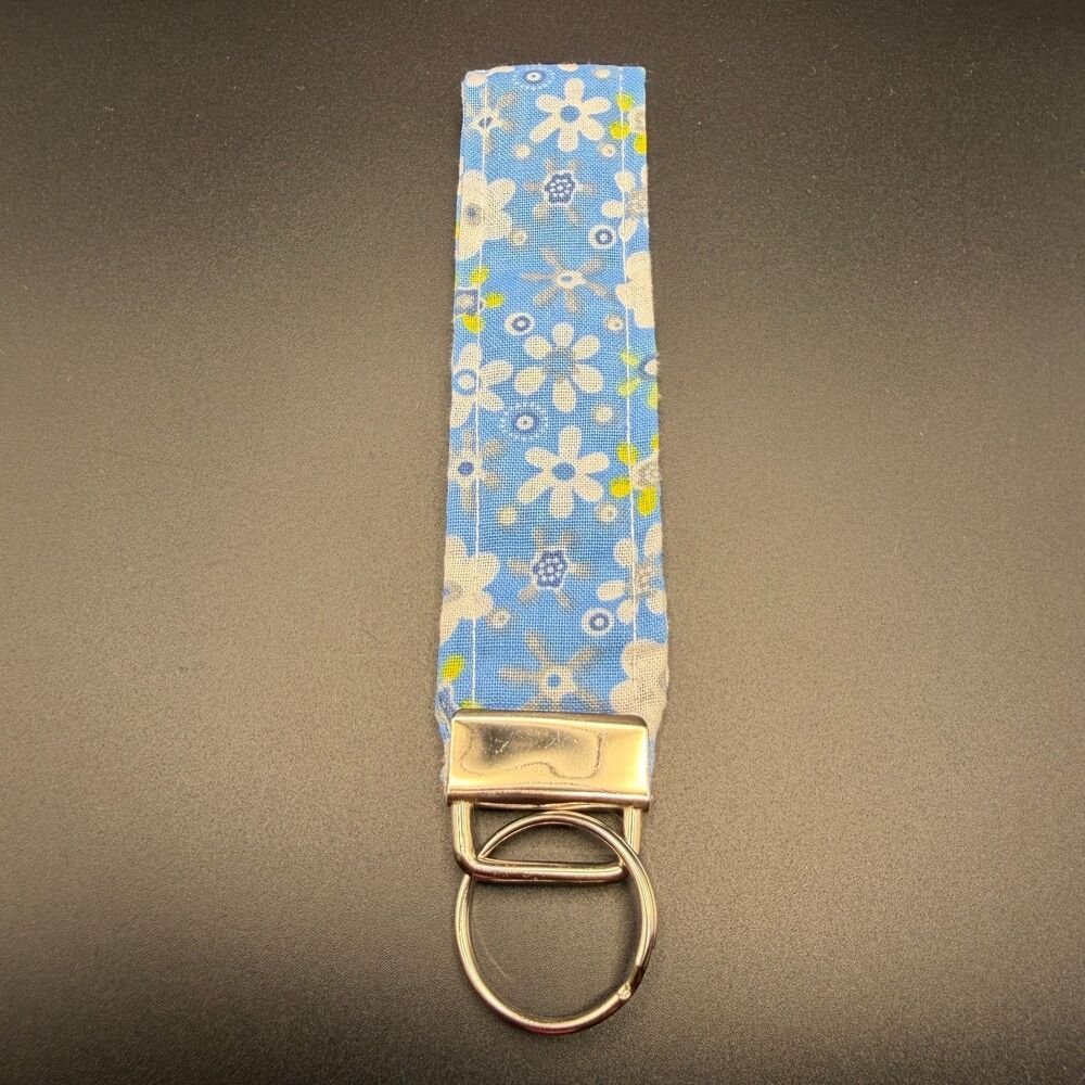 Handmade Blue Flower Wristlet Keychain Lanyard